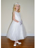 Beaded Ivory Lace Tulle Ankle Length Flower Girl Dress